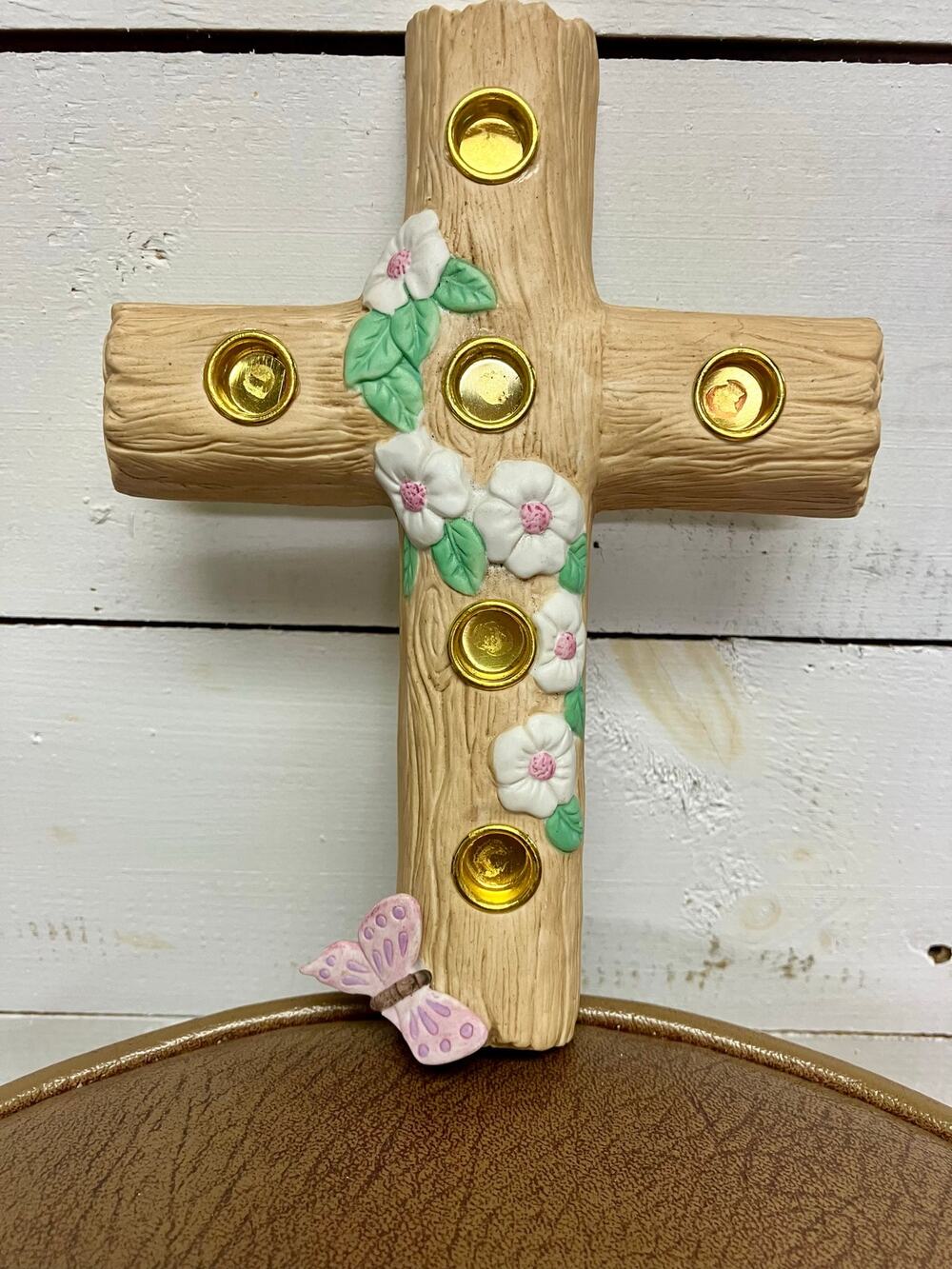 Abbey Press VTG Floral Cross Candle Holder.